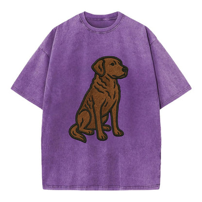 Chesapeake Bay Retriever - Brown wavy coat embroidered sitting pose - Vintage T-shirt - Purple