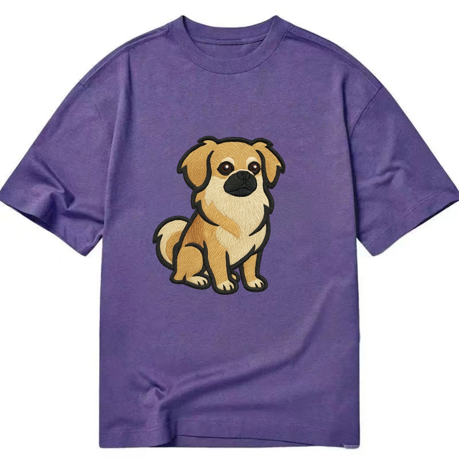 Tibetan Spaniel - Fawn small dog embroidered design - Classic T-shirt - Purple
