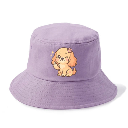 Cocker Spaniel with long wavy ears, gentle face, paw flipping off - Bucket Hat - Purple