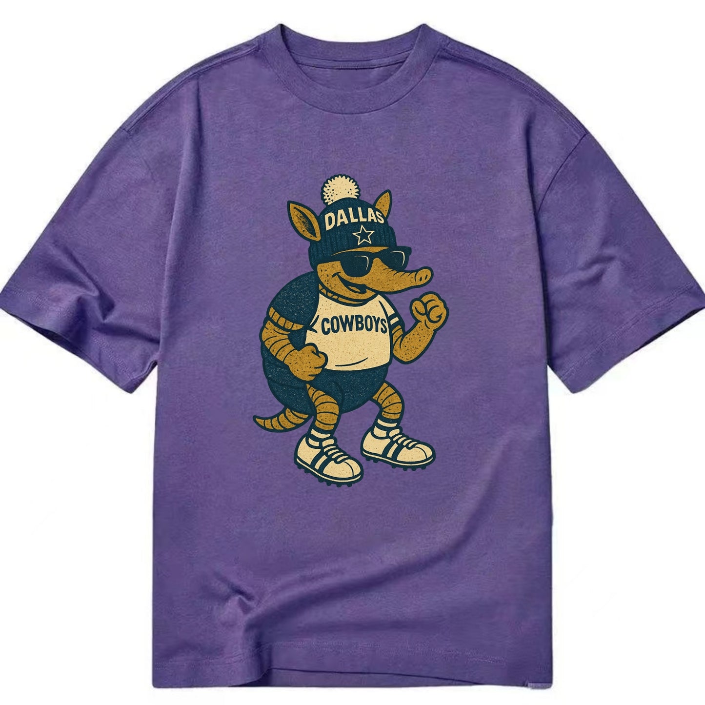 Dallas Armadillo wearing Cowboys beanie with lone star patch and wayfarer - Classic T-shirt - Purple