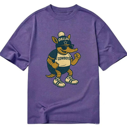 Dallas Armadillo wearing Cowboys beanie with lone star patch and wayfarer - Classic T-shirt - Purple