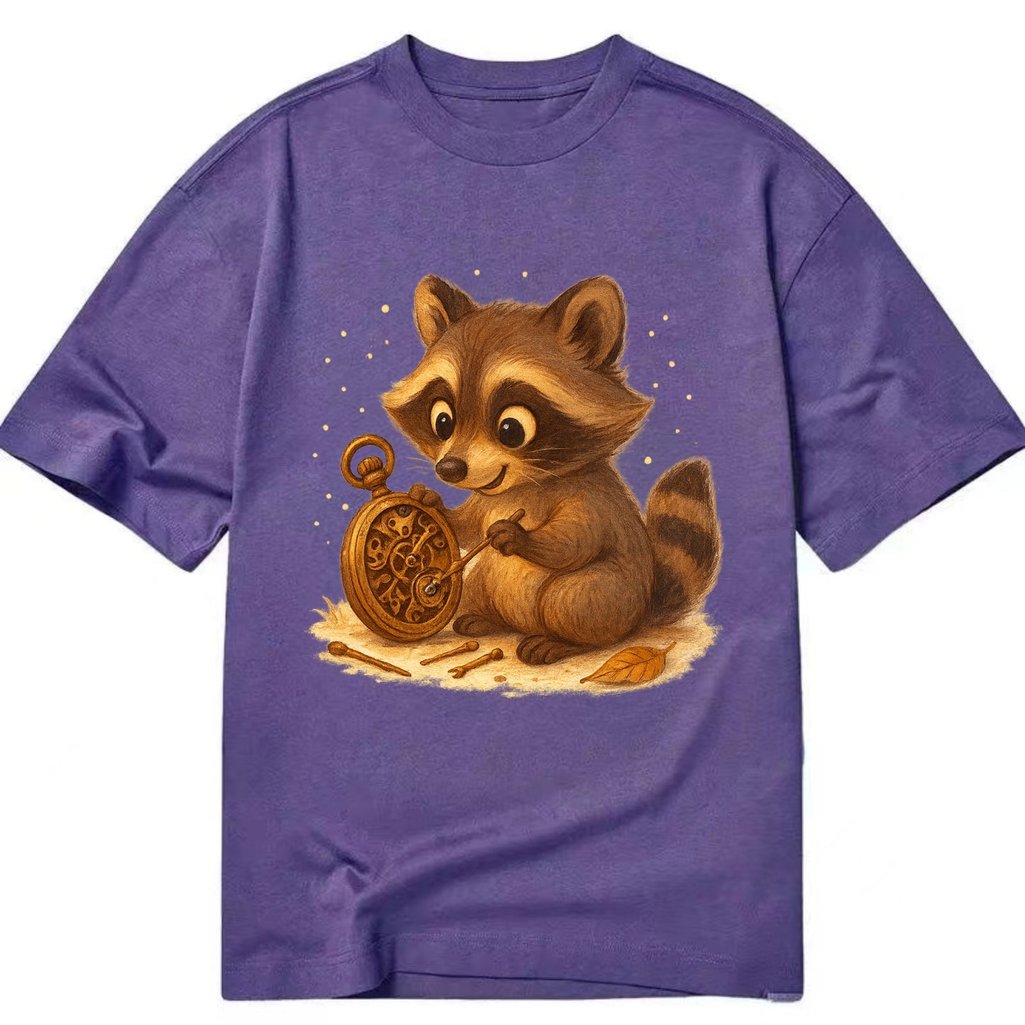 Raccoon tinkering with a steampunk pocket watch using tiny brass tools - Classic T-shirt - Purple