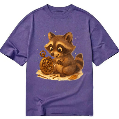Raccoon tinkering with a steampunk pocket watch using tiny brass tools - Classic T-shirt - Purple