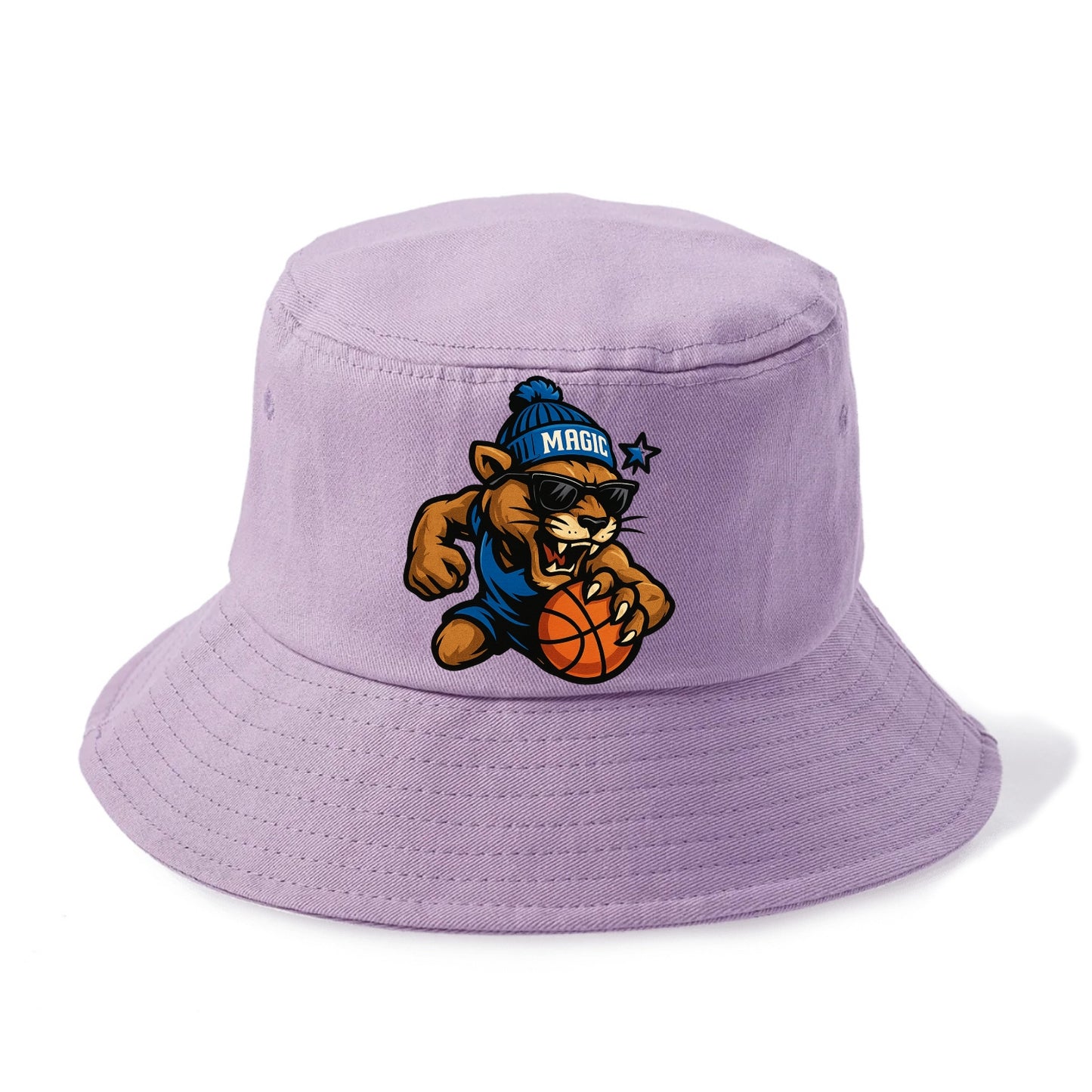 Florida Panther wearing Magic beanie with star wand patch and wayfarer sunglasses - Bucket Hat - Purple