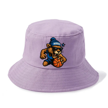Florida Panther wearing Magic beanie with star wand patch and wayfarer sunglasses - Bucket Hat - Purple