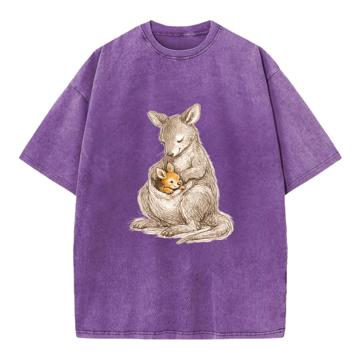 MOTHER'S POUCH | Kangaroo maternal embrace | Joey safe inside | Protective love | - Vintage T-shirt - Purple