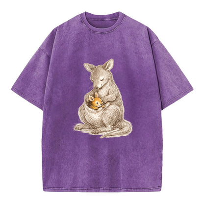 MOTHER'S POUCH | Kangaroo maternal embrace | Joey safe inside | Protective love | - Vintage T-shirt - Purple