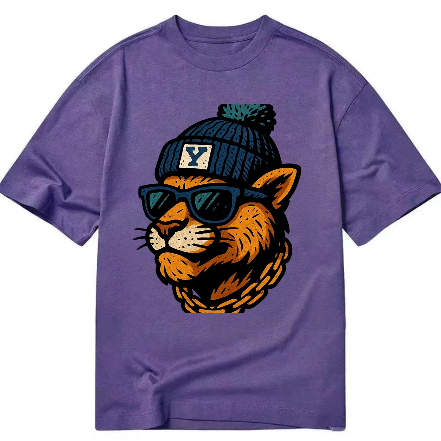 Provo Cougar wearing BYU beanie with Y patch - Classic T-shirt - Purple