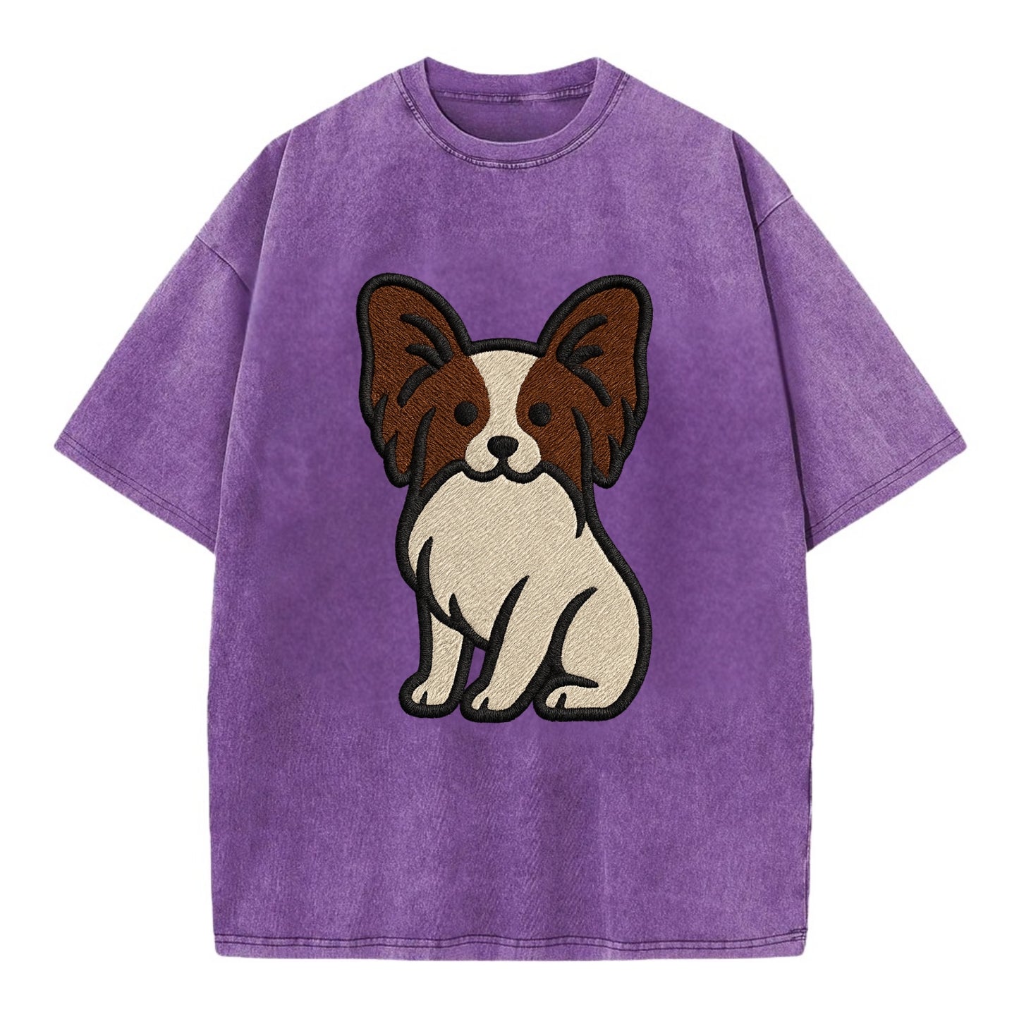 Papillon - White with brown ears sitting Vintage T-shirt - Purple