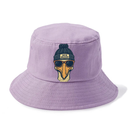 New Orleans Pelican wearing New Orleans beanie with pom pom and wayfarer sunglasses - Bucket Hat - Purple