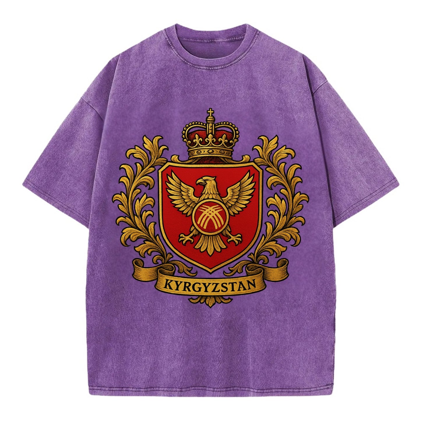 Kyrgyzstan Heritage Badge  - Vintage T-shirt - Purple