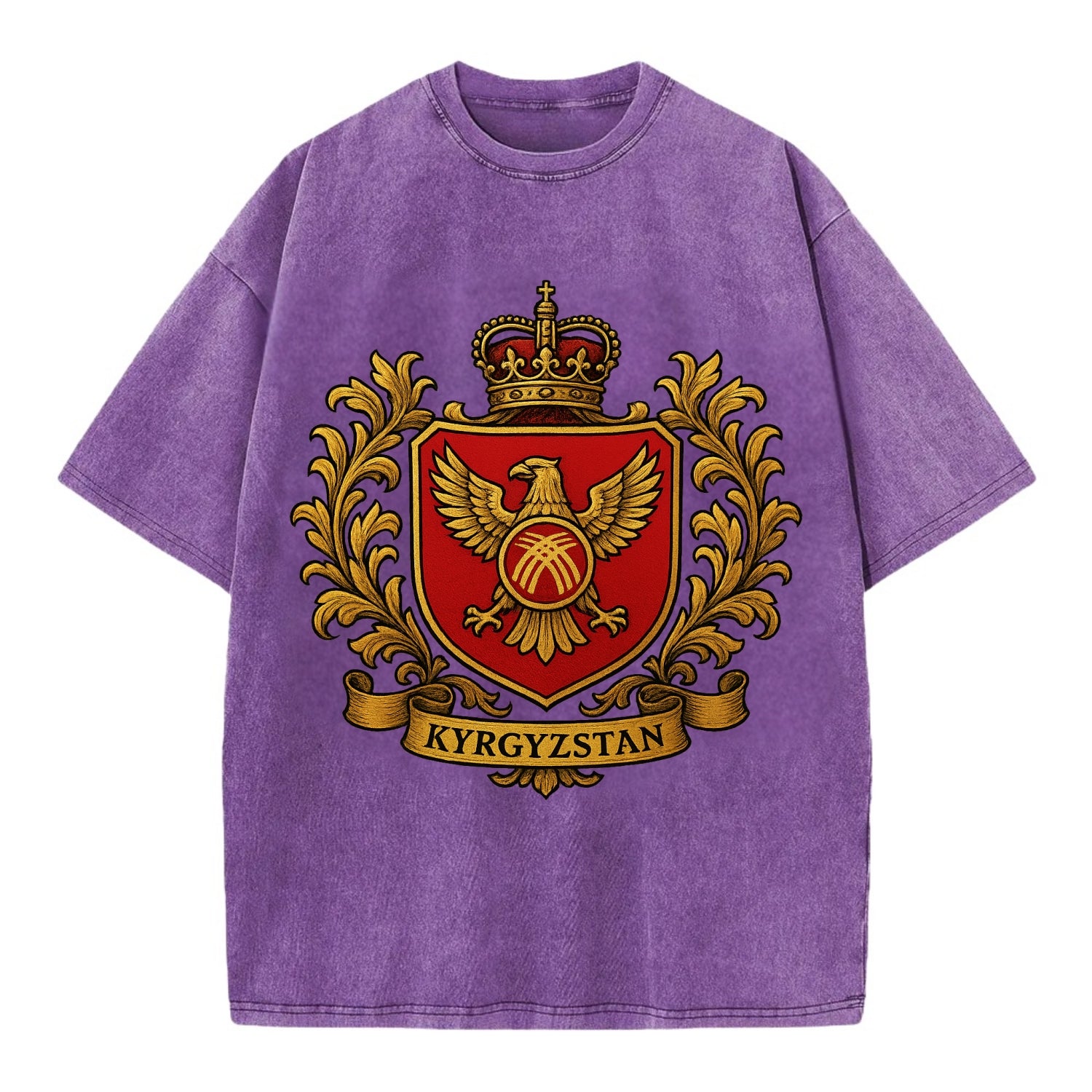 Kyrgyzstan Heritage Badge  - Vintage T-shirt - Purple