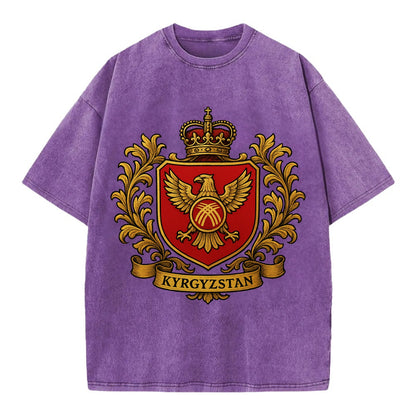 Kyrgyzstan Heritage Badge  - Vintage T-shirt - Purple