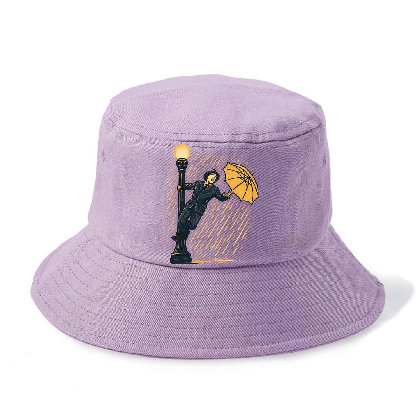 joyful dancing on lamppost in heavy rain with big smile - Bucket Hat - Purple