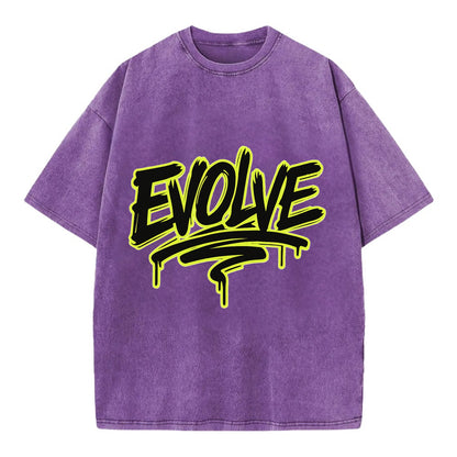 Bold typography design - "EVOLVE" - changing, becoming better - Vintage T-shirt - Purple