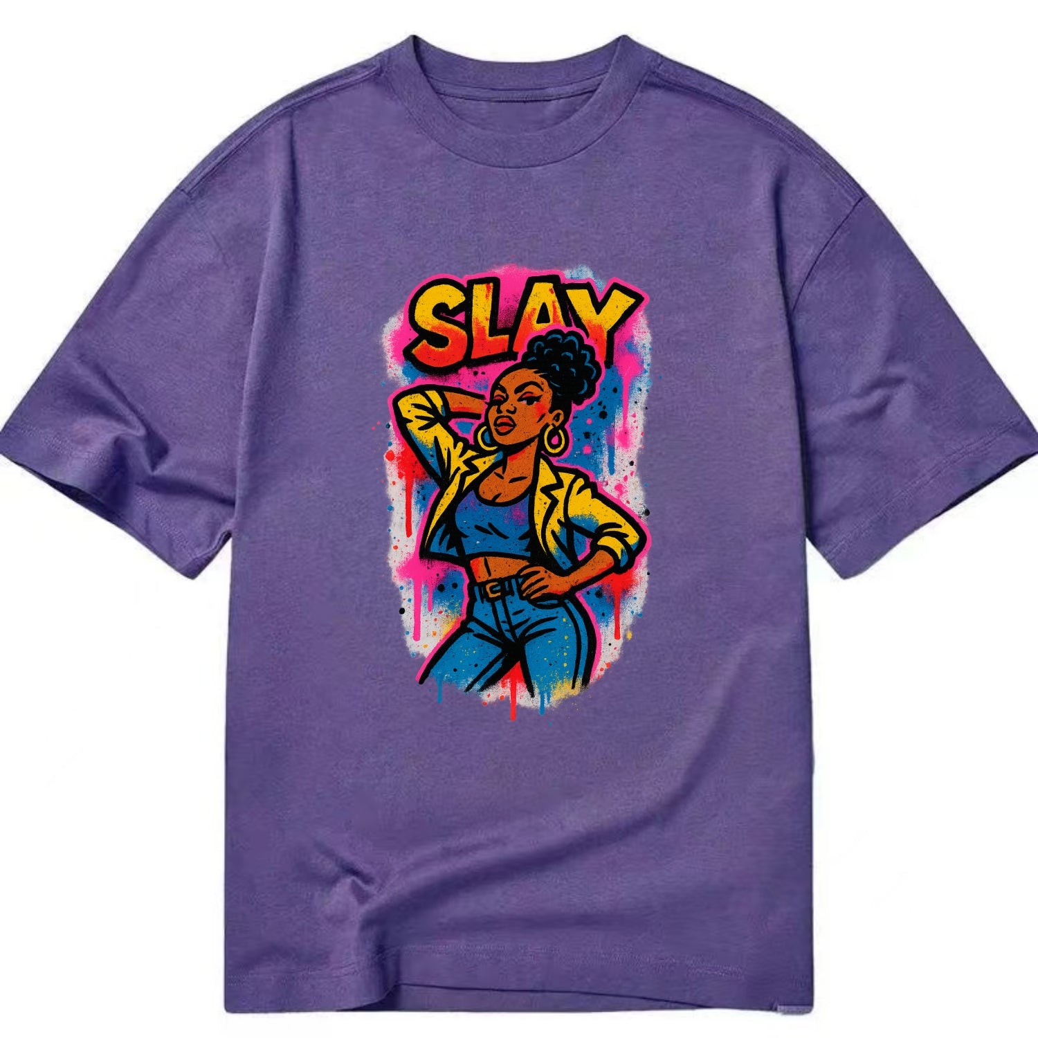Empowered figure striking confident pose - "slay" culture, fierce and fabulous - Classic T-shirt - Purple