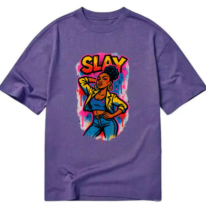 Empowered figure striking confident pose - "slay" culture, fierce and fabulous - Classic T-shirt - Purple
