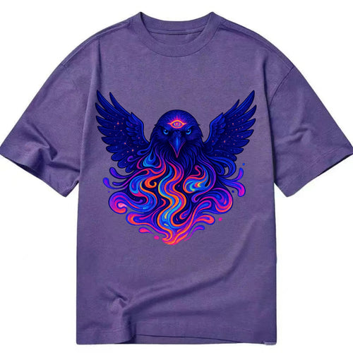Mysterious raven with feathers showing future visions in neon colors, wings - Classic T-shirt