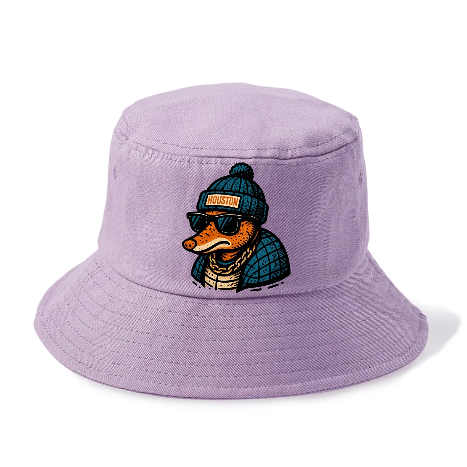 Houston Armadillo wearing Houston beanie with pom pom and wayfarer sunglasses - Bucket Hat - Purple