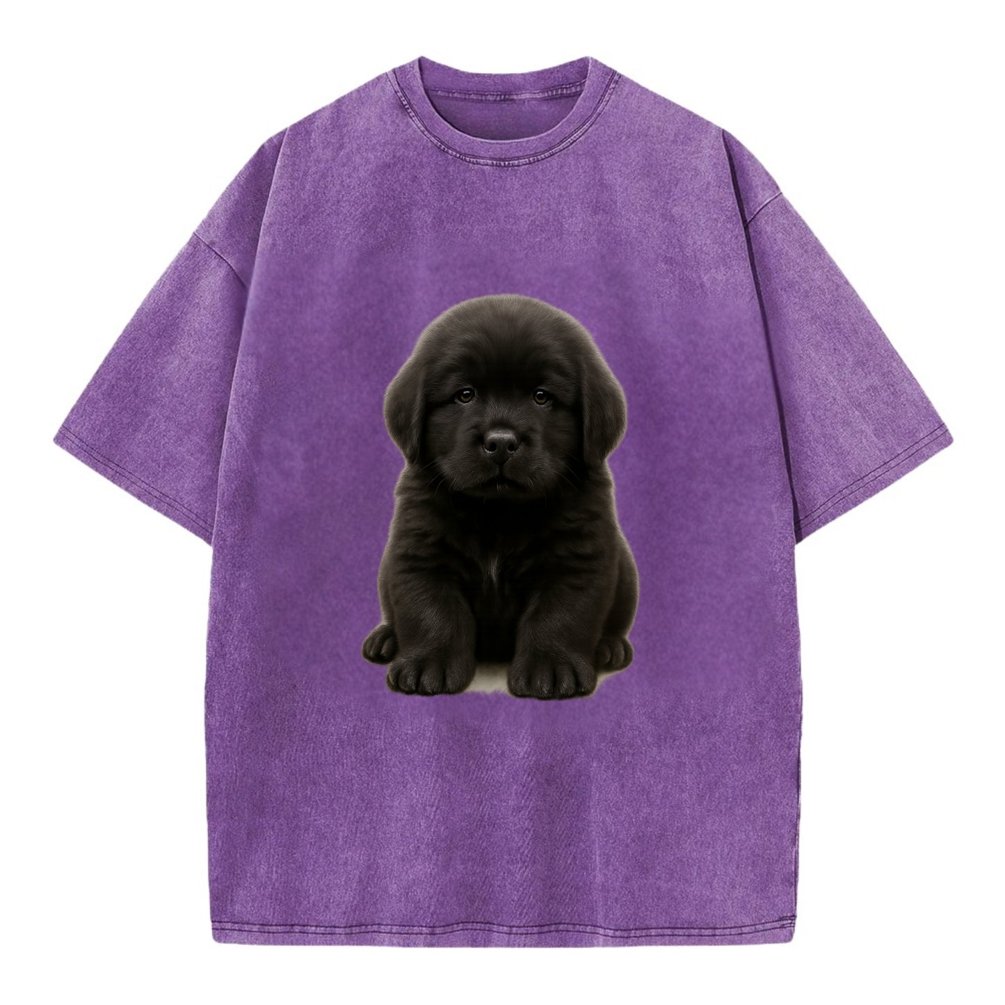 Baby Newfoundland Puppy - giant fluffy black, gentle eyes, webbed paws, - Vintage T-shirt - Purple