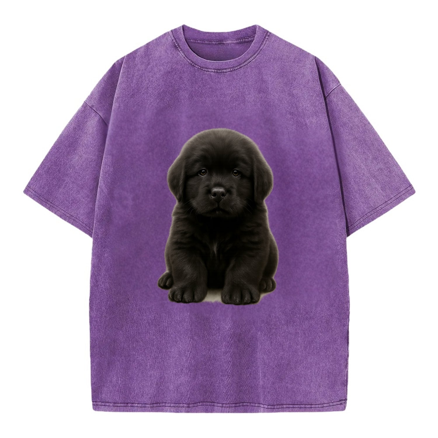 Baby Newfoundland Puppy - giant fluffy black, gentle eyes, webbed paws, - Vintage T-shirt - Purple