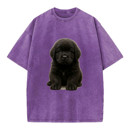Baby Newfoundland Puppy - giant fluffy black, gentle eyes, webbed paws, - Vintage T-shirt - Purple