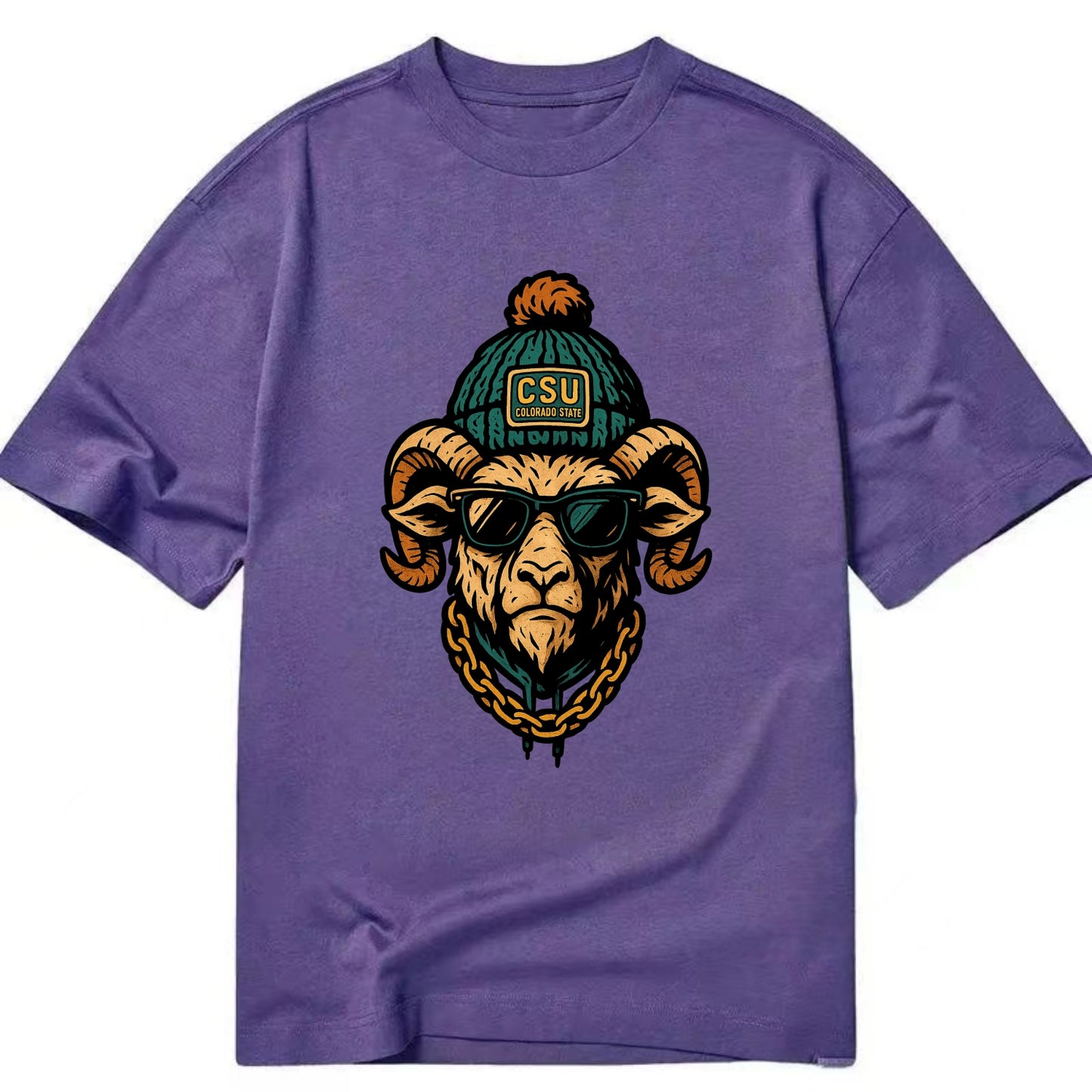 Fort Collins Ram wearing Colorado State beanie with CSU patch - Classic T-shirt - Purple
