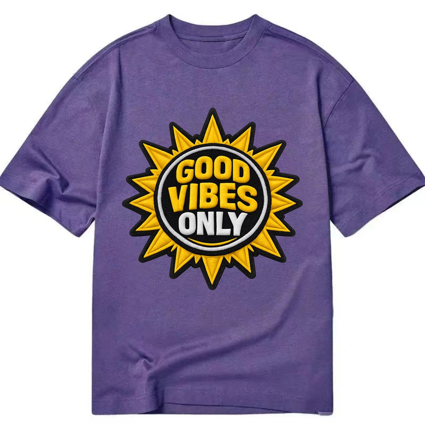 GOOD VIBES ONLY - sun with text in yellow , positive energy - Classic T-shirt - Purple