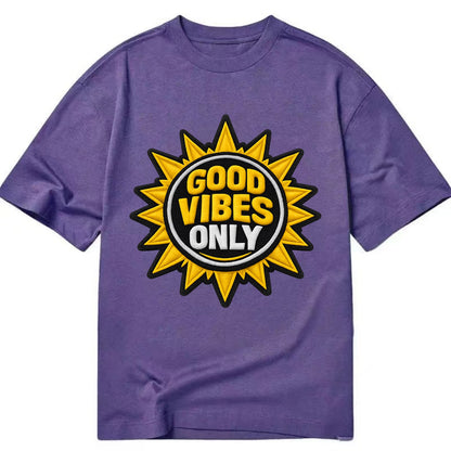 GOOD VIBES ONLY - sun with text in yellow , positive energy - Classic T-shirt - Purple