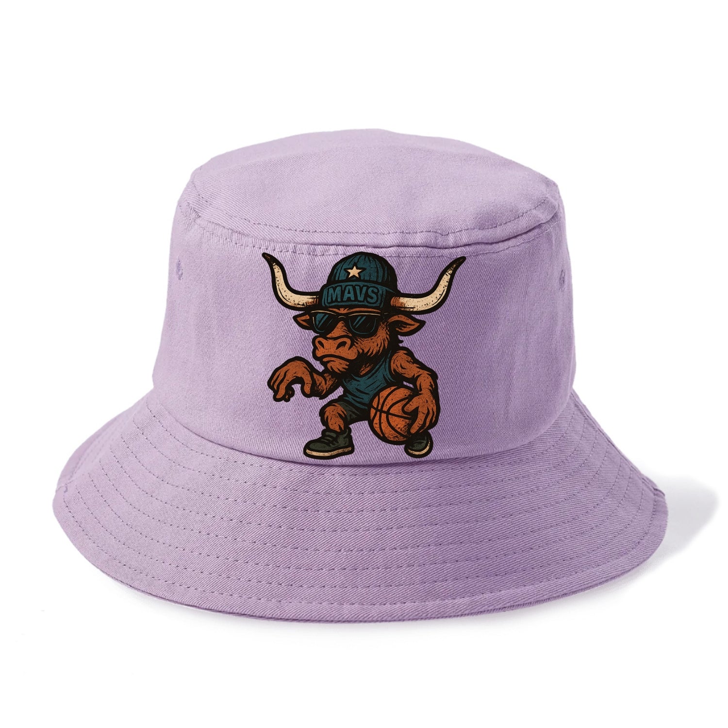 Texas Longhorn wearing Mavs beanie with lone star patch and wayfarer sunglasses - Bucket Hat - Purple