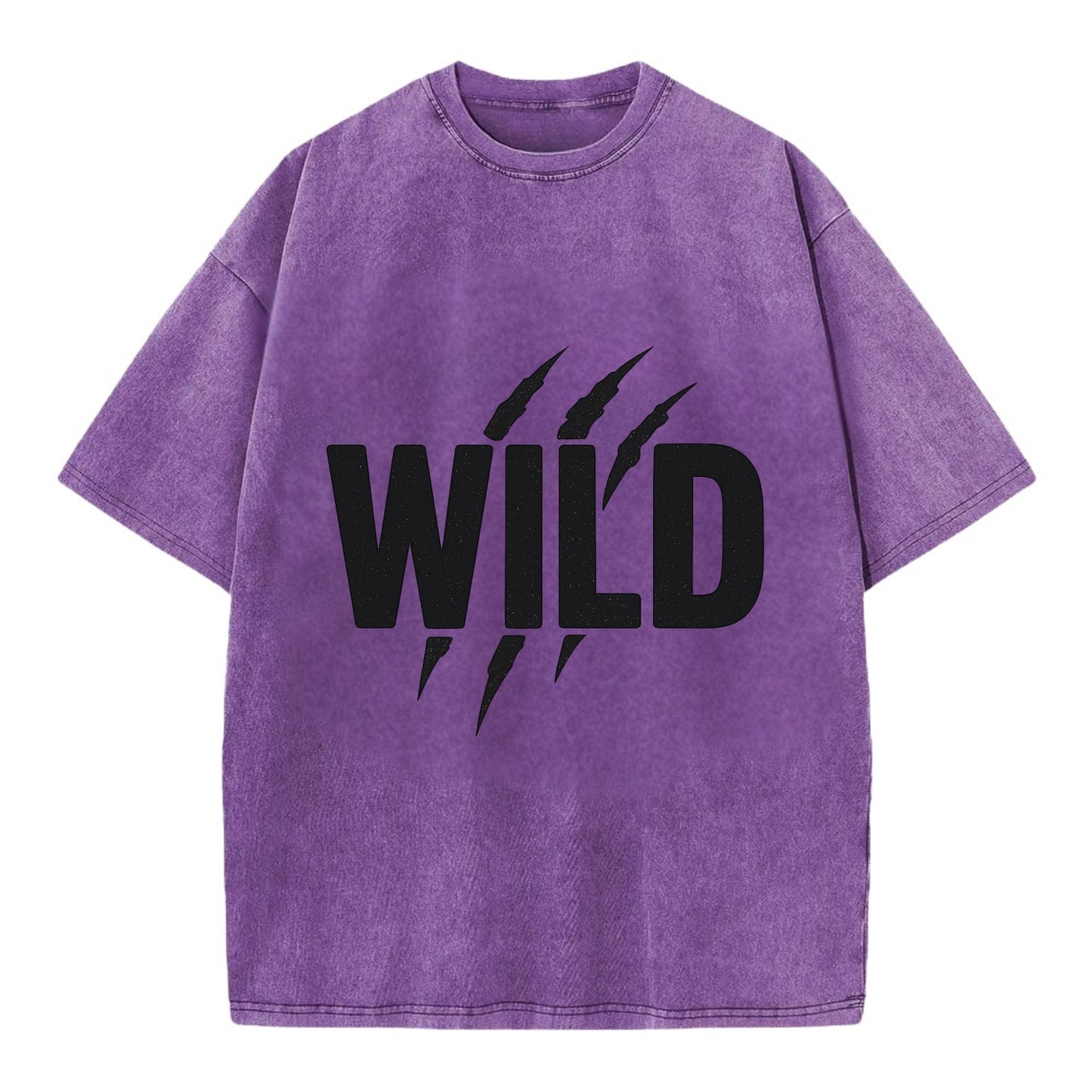 Bold typography design - "WILD" - untamed, natural, free - Vintage T-shirt - Purple
