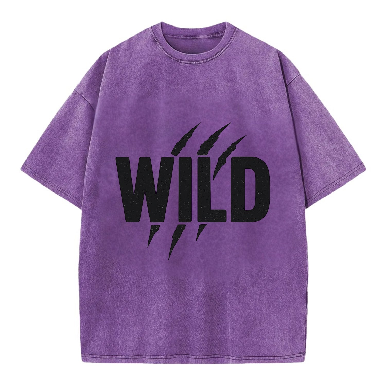 Bold typography design - "WILD" - untamed, natural, free - Vintage T-shirt - Purple