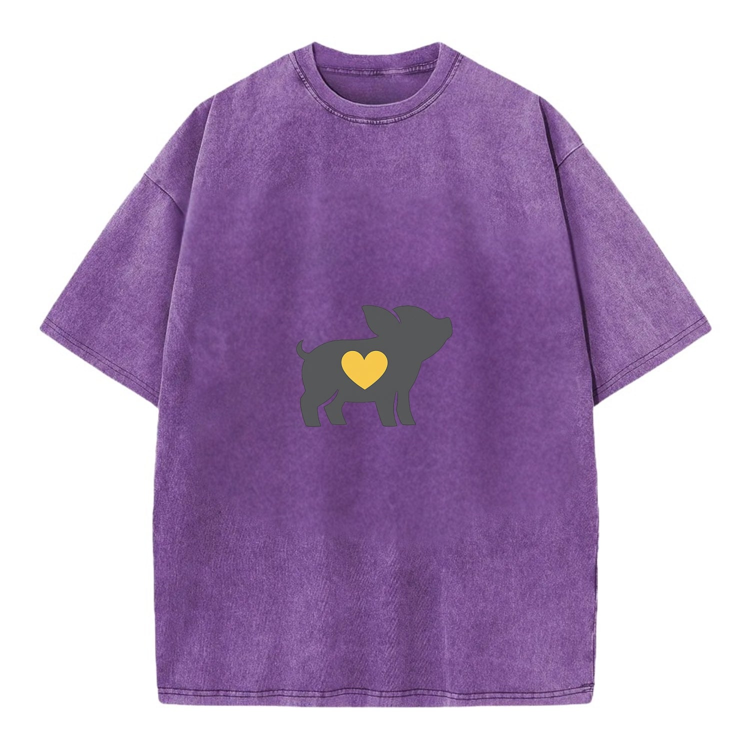 SMALL BUT BRAVE | Tiny piglet silhouette | Big heart within | Courage despite - Vintage T-shirt - Purple