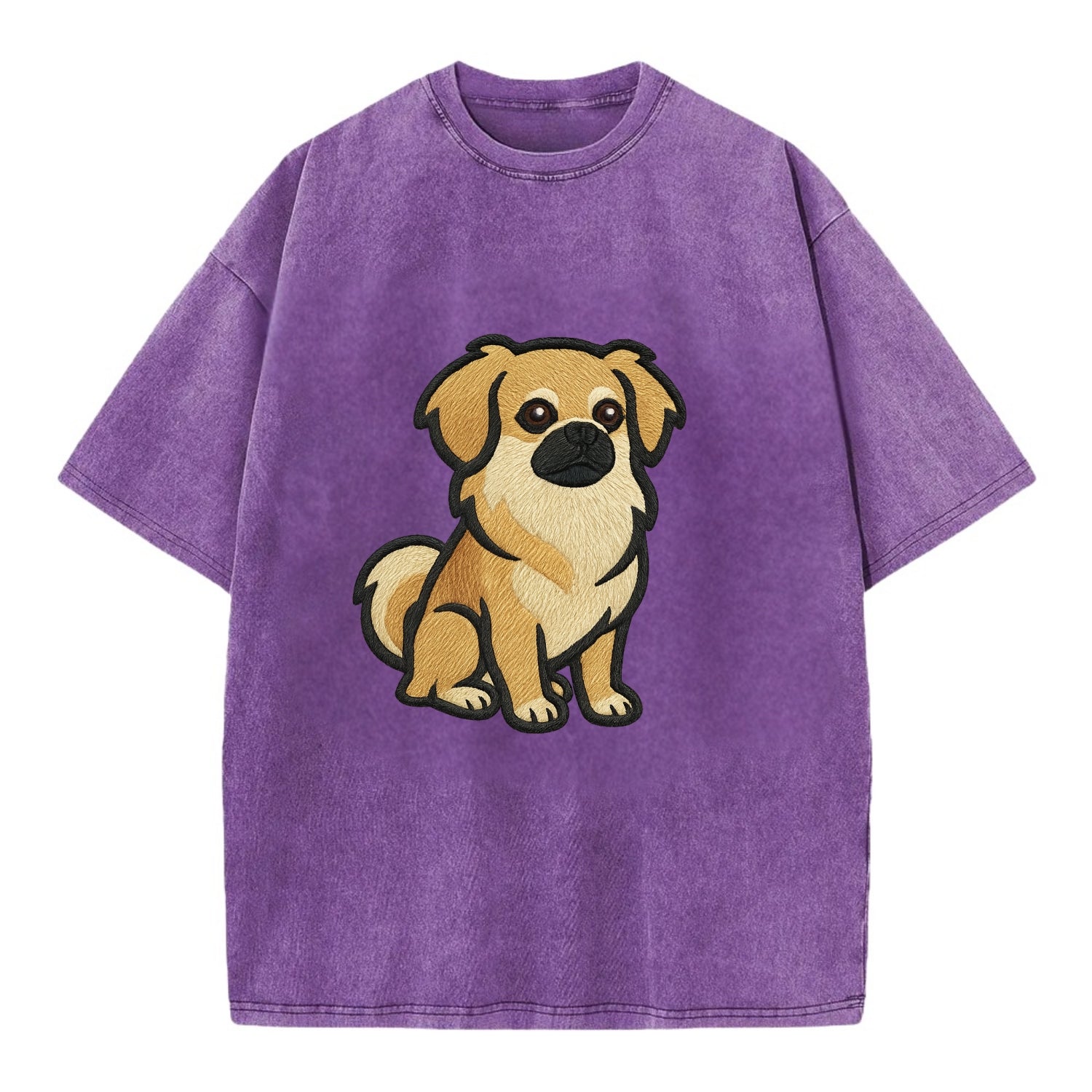 Tibetan Spaniel - Fawn small dog embroidered design - Vintage T-shirt - Purple