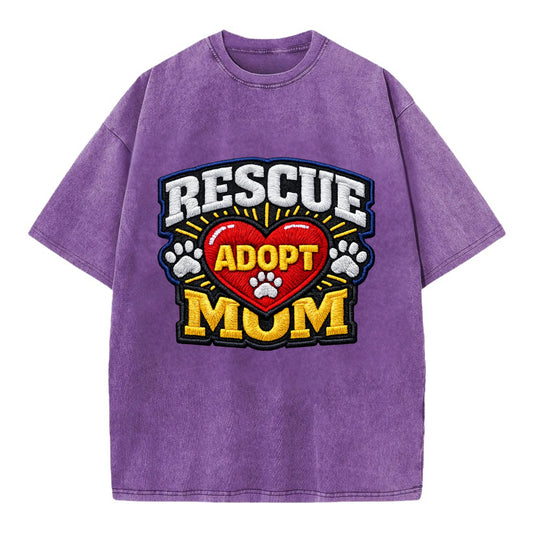 RESCUE MOM - heart with ADOPT text in red , shelter advocate - Vintage T-shirt - Purple
