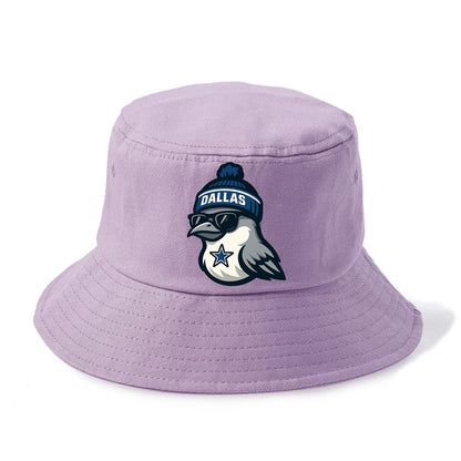 Dallas Mockingbird wearing Cowboys beanie with sheriff star and wayfarer sunglasses - Bucket Hat - Purple