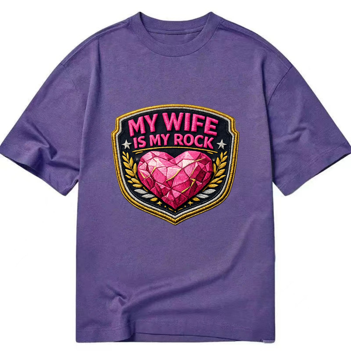 MY WIFE IS MY ROCK - pink rock heart - pink - solid wife - Classic T-shirt - Purple
