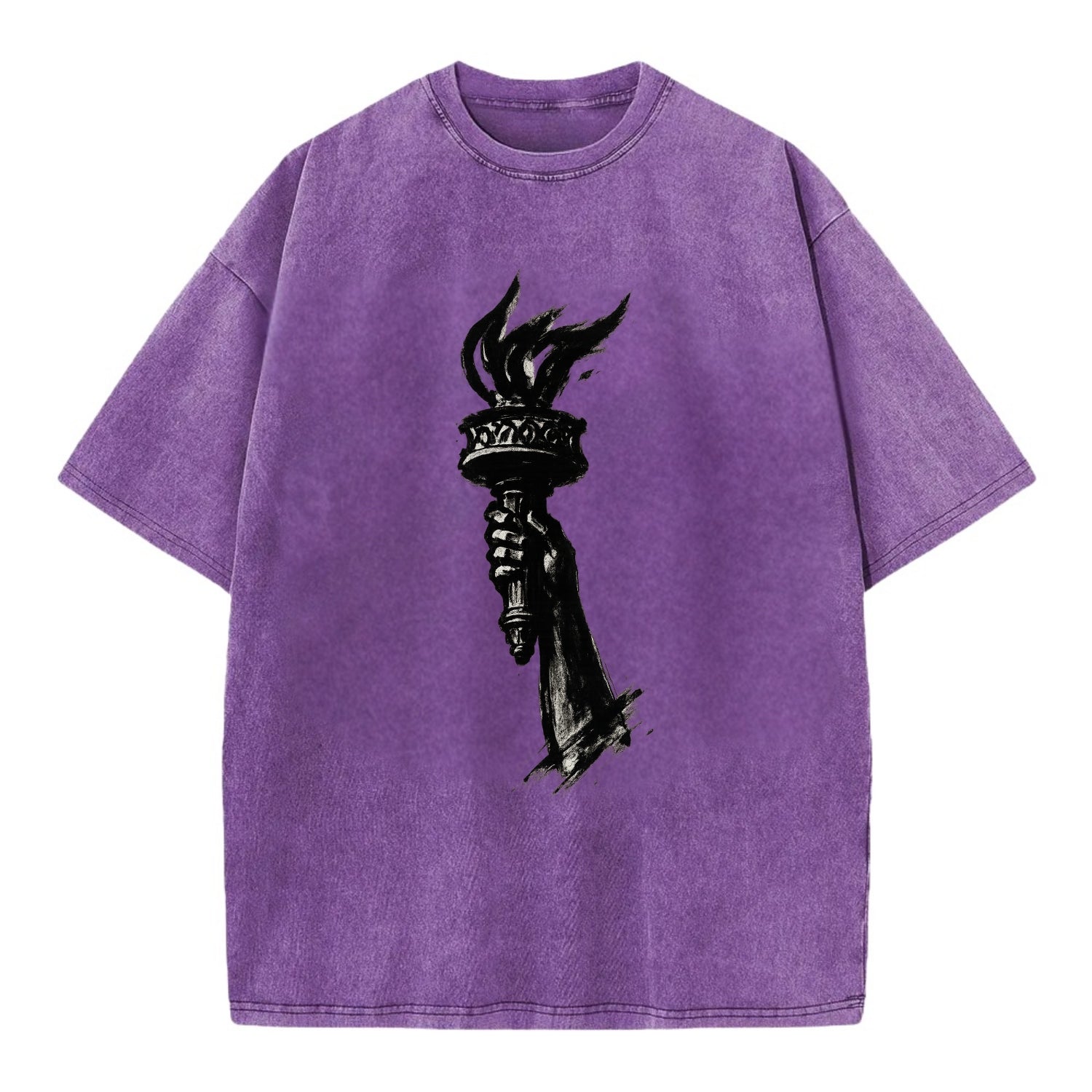Statue of Liberty torch - freedom and democracy ink painting - Vintage T-shirt - Purple