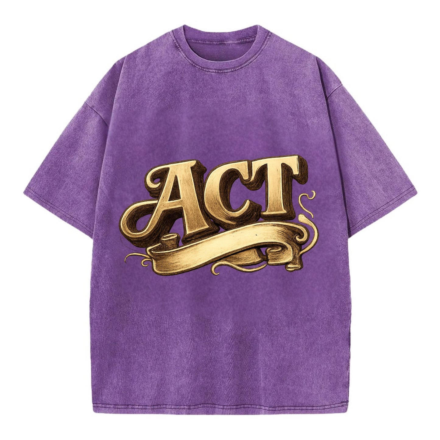 Bold typography design - "ACT" - take action, do something - Vintage T-shirt - Purple