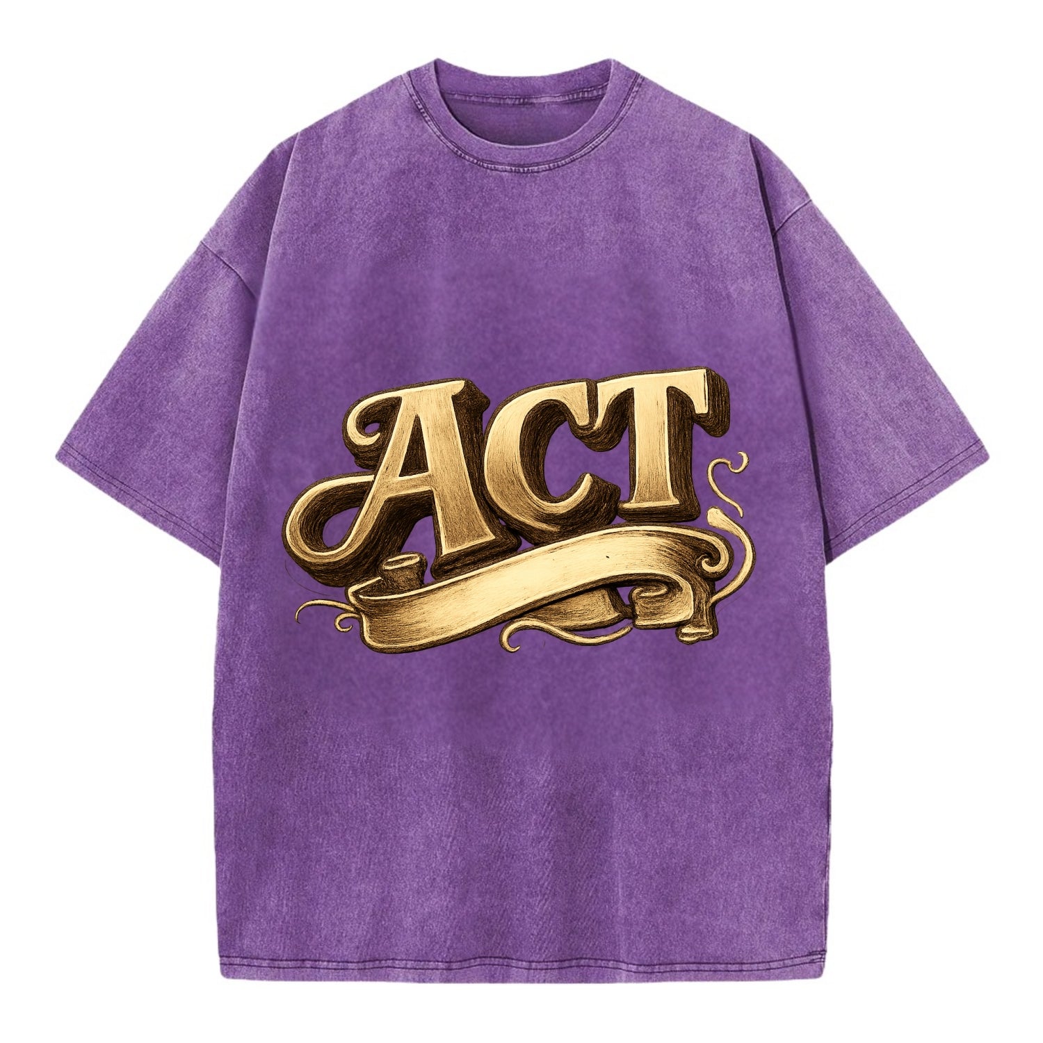Bold typography design - "ACT" - take action, do something - Vintage T-shirt - Purple