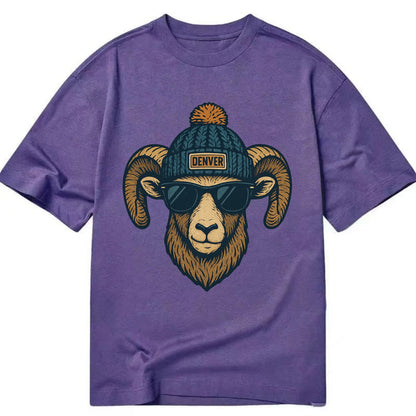 Colorado Rocky Mountain Bighorn Sheep wearing Denver beanie with pom pom and - Classic T-shirt - Purple