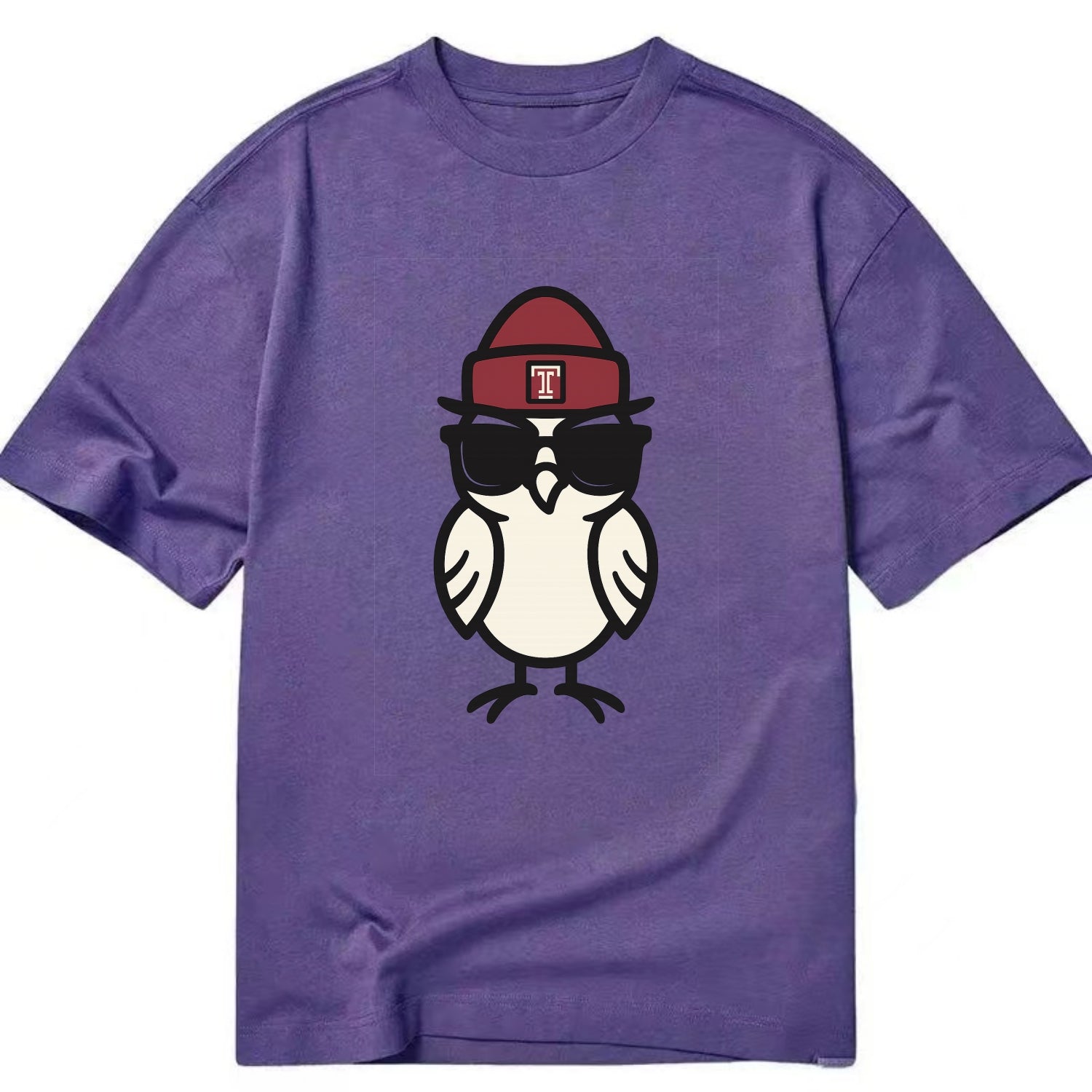 Philadelphia Owl wearing Temple beanie with T patch - Classic T-shirt - Purple