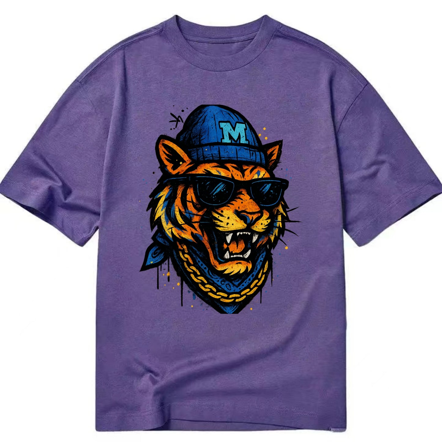 Memphis Tiger wearing Memphis beanie with M patch - Classic T-shirt - Purple