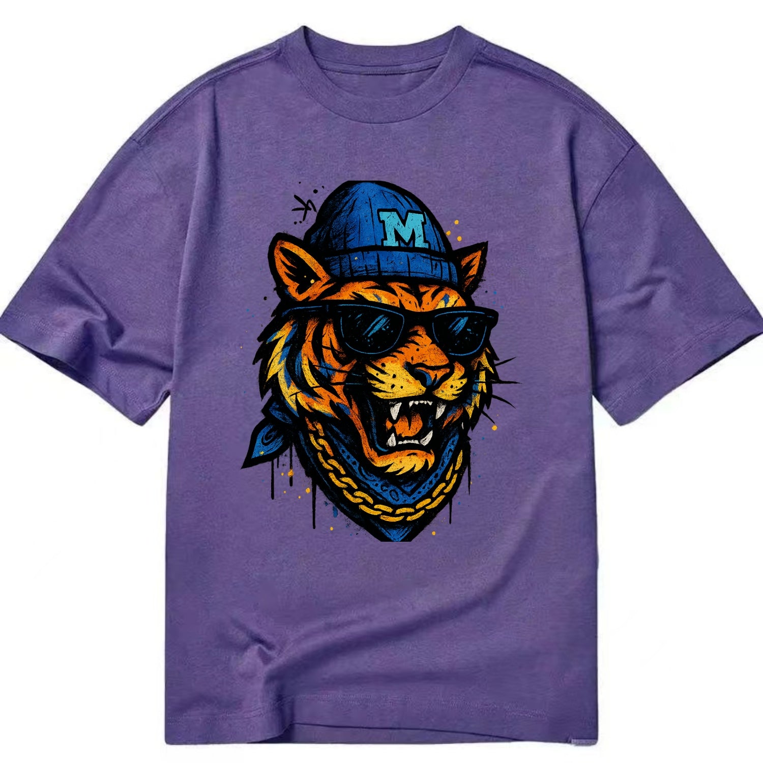 Memphis Tiger wearing Memphis beanie with M patch - Classic T-shirt - Purple