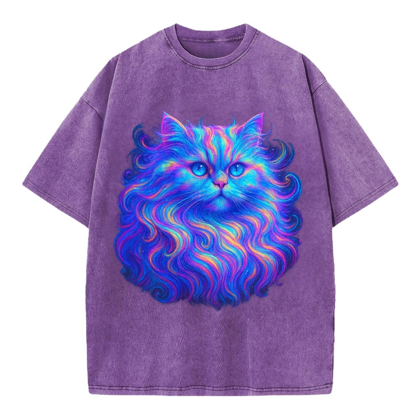 Luxurious Persian cat with flowing fur that refracts into rainbow prisms, soft - Vintage T-shirt - Purple