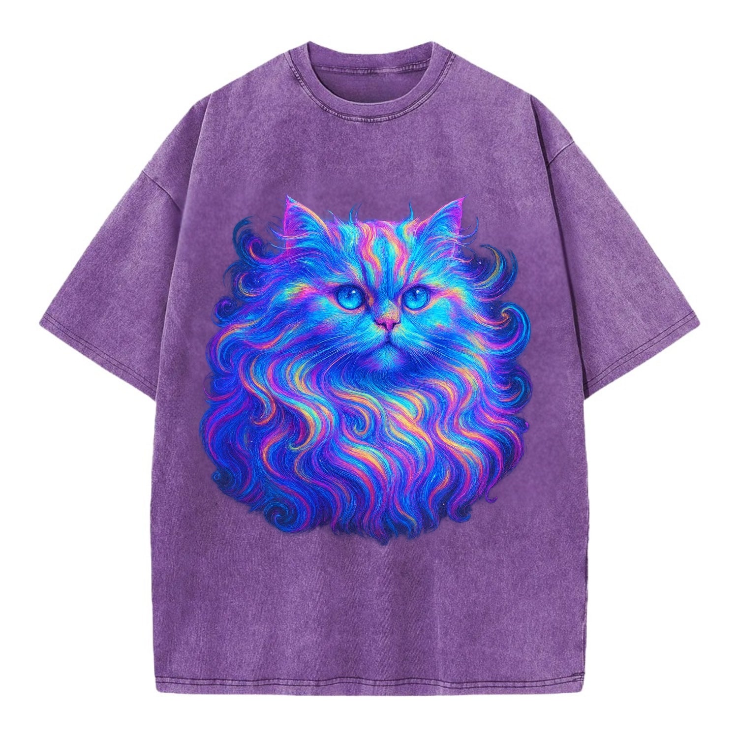 Luxurious Persian cat with flowing fur that refracts into rainbow prisms, soft - Vintage T-shirt - Purple