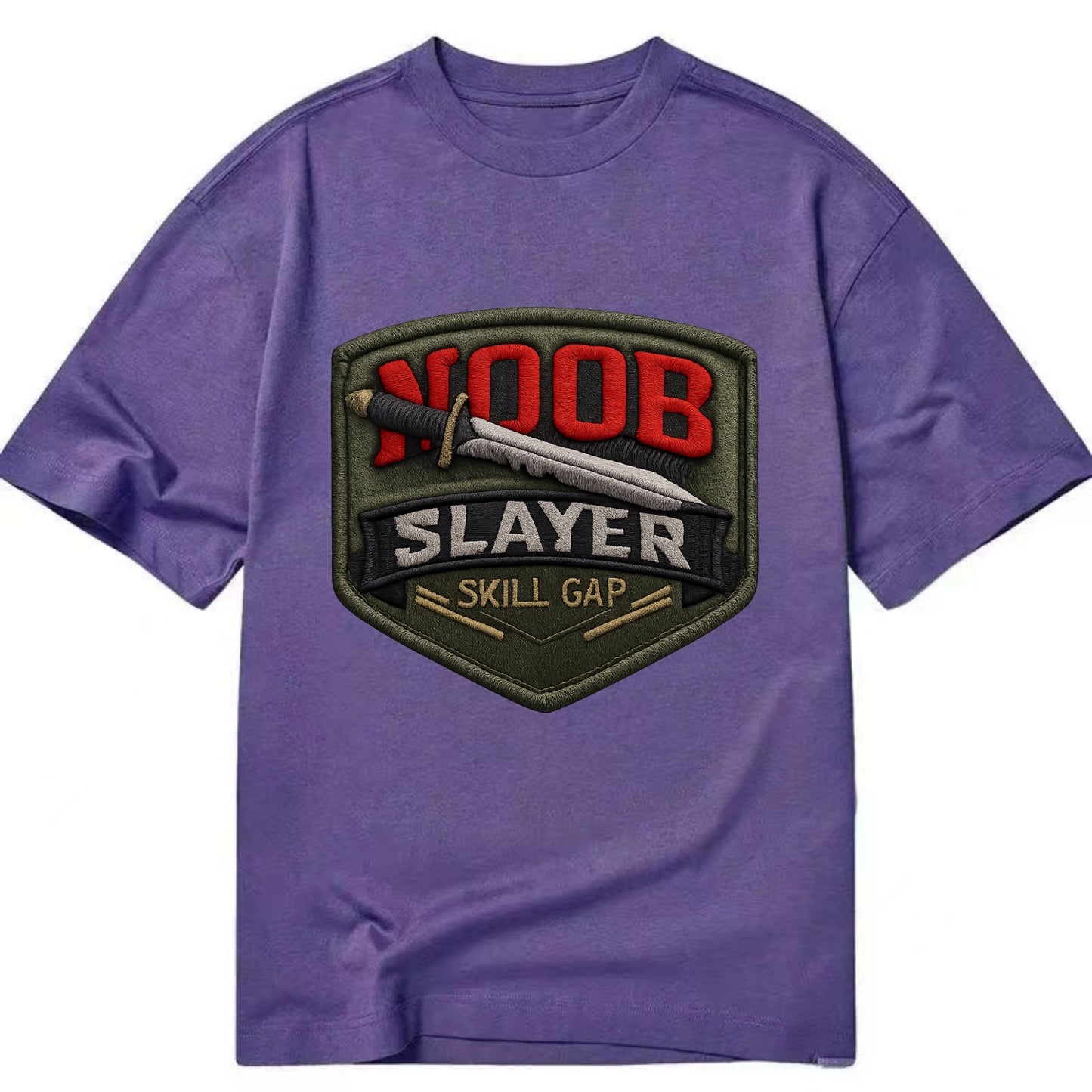 NOOB SLAYER - sword through noob text in red and silver , skill gap - Classic T-shirt - Purple