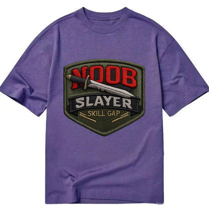 NOOB SLAYER - sword through noob text in red and silver , skill gap - Classic T-shirt - Purple