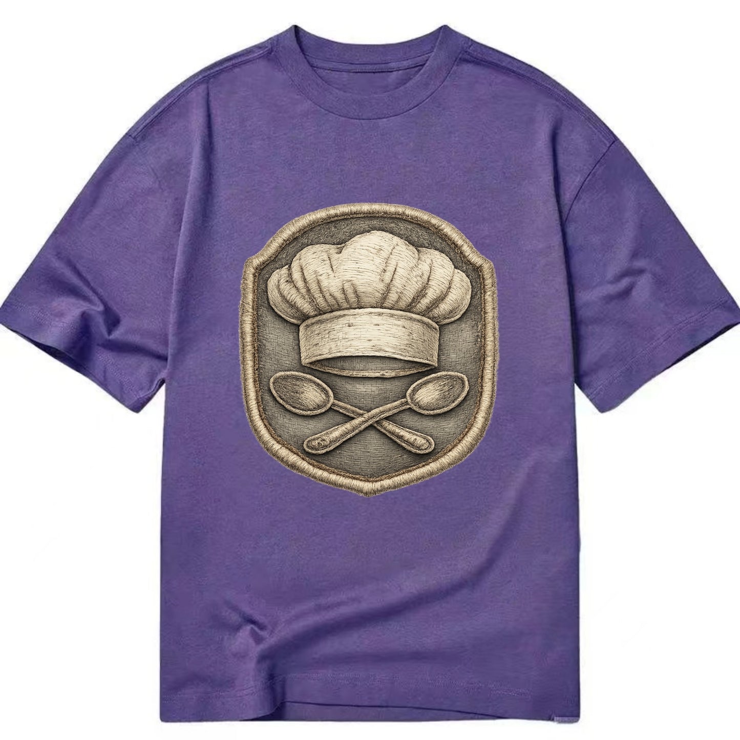 Embroidered patch design - COOKING CHEF HAT - toque blanche with crossed spoons - Classic T-shirt - Purple