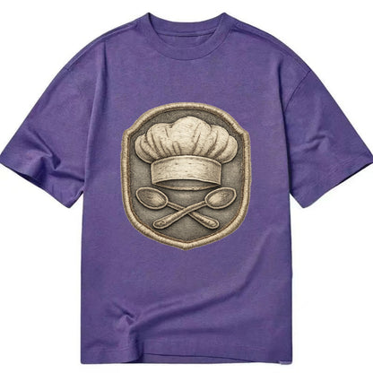 Embroidered patch design - COOKING CHEF HAT - toque blanche with crossed spoons - Classic T-shirt - Purple